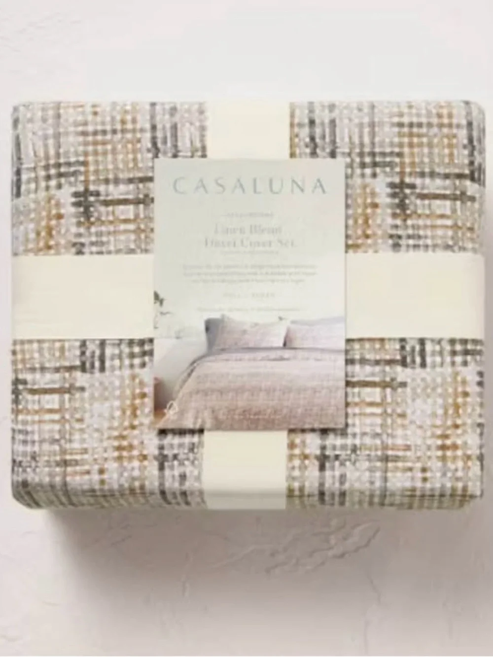 Heavyweight Linen Blend Duvet Cover and Sham Set Grid Print - Casaluna king set